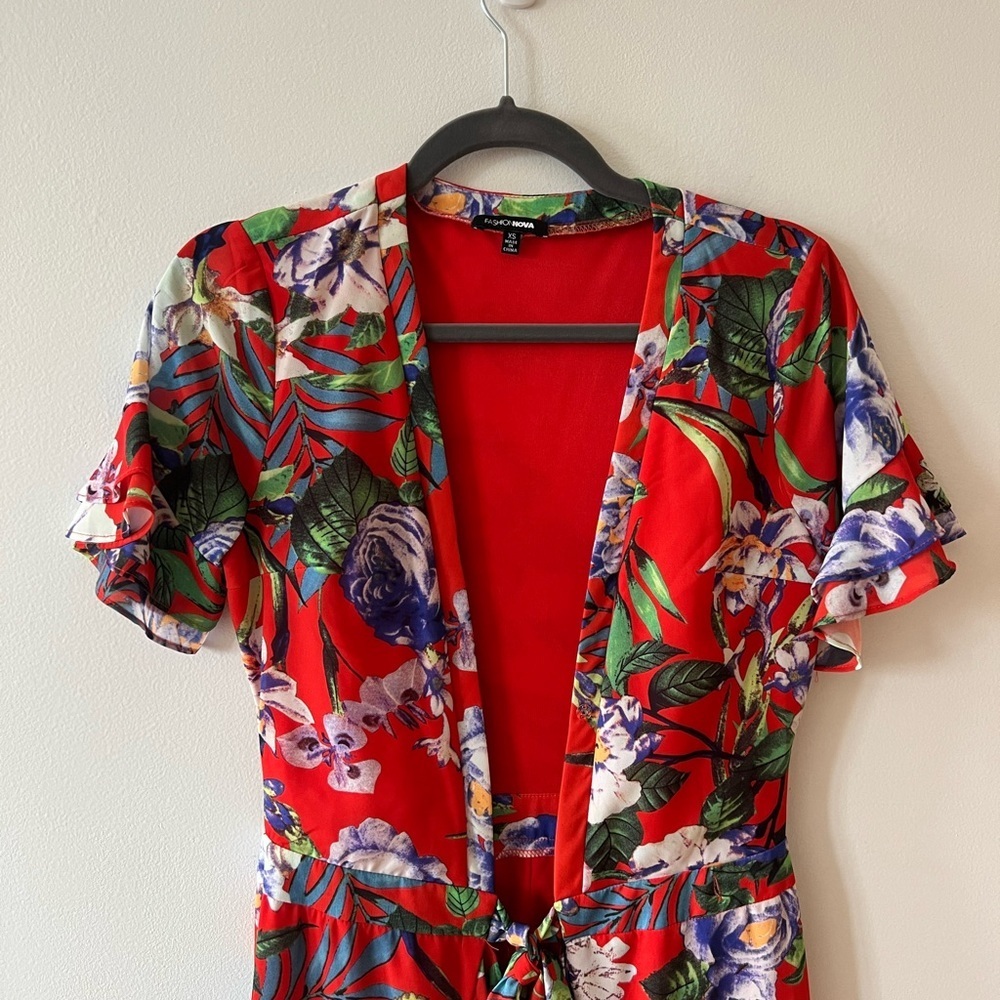 Fashion nova floral red dress midi - Picture 2 of 6